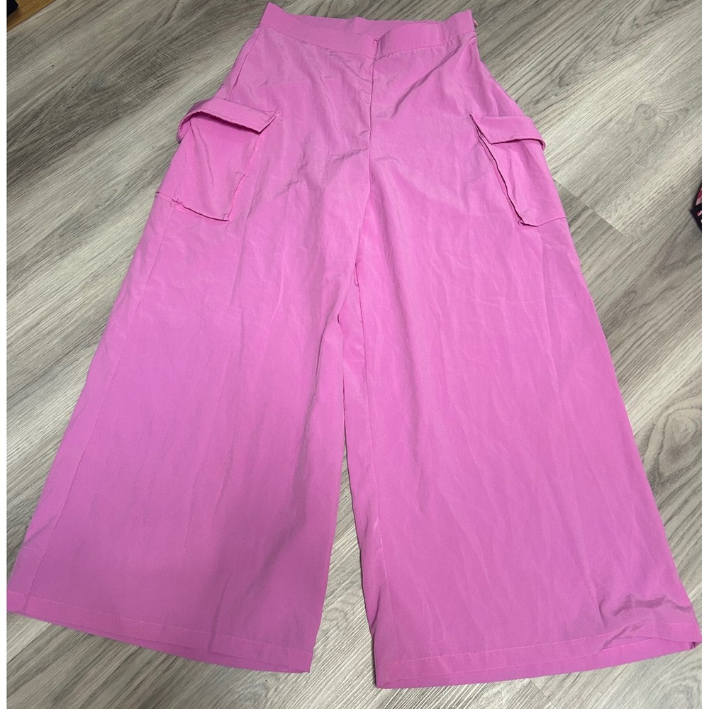 Monarsi Womens Wide Leg Cargo Pants Lightweight Woven Large Pink Solid High Rise